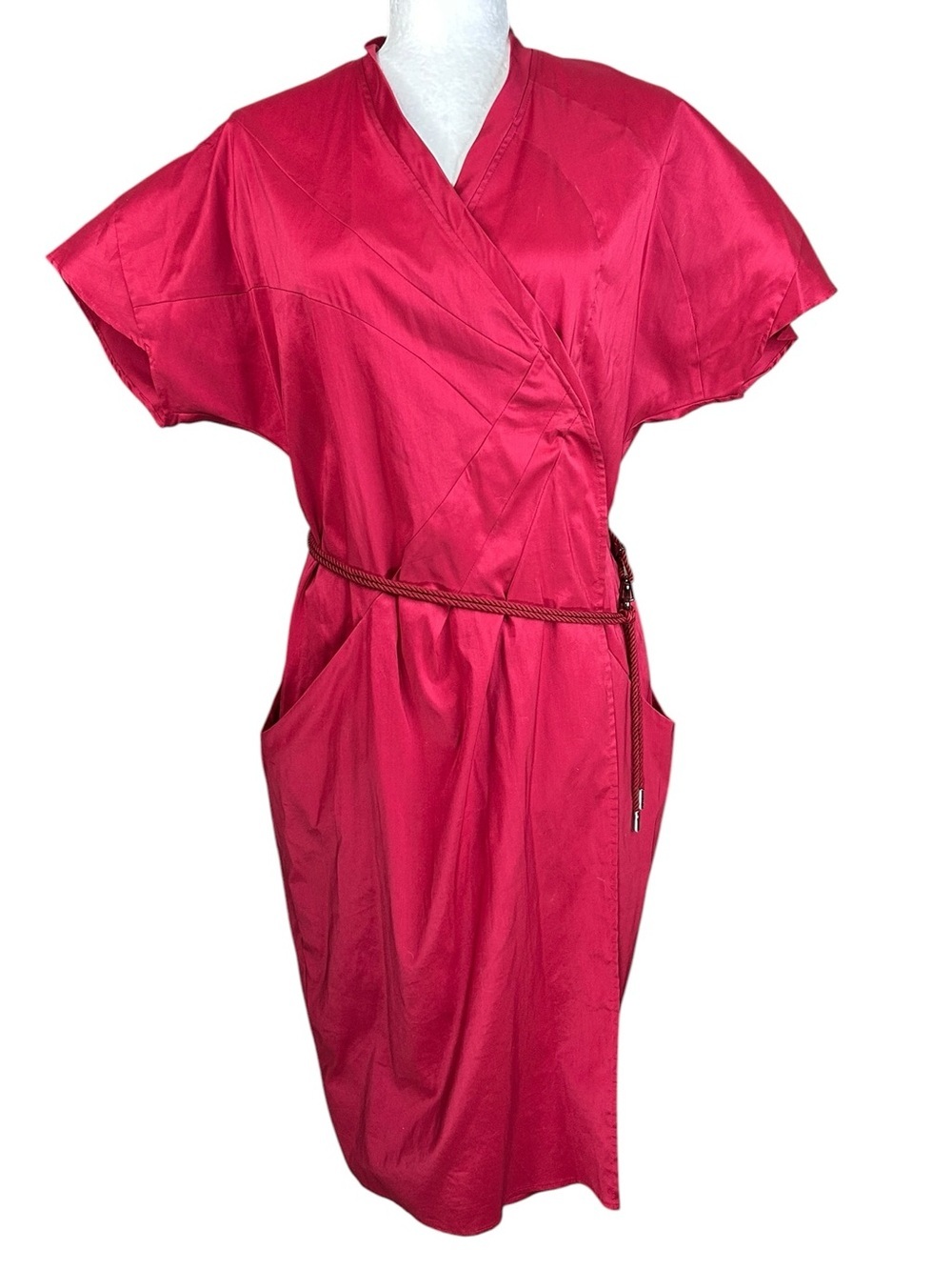 Boss Hugo Boss Wrap Dress 8 Belted Kimono Sleeves Statemnt Braided Belt